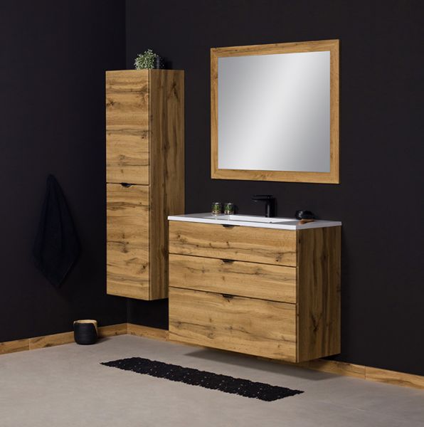 Badmöbel VICTOR 100cm, Waschtischunterbau mit 3 Schubladen inkl. Waschtisch, Eiche