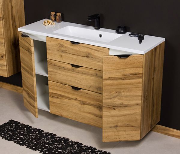 Badmöbel VICTOR 120 cm, Waschtischunterbau mit 3 Schubladen inkl. Waschtisch, Eiche
