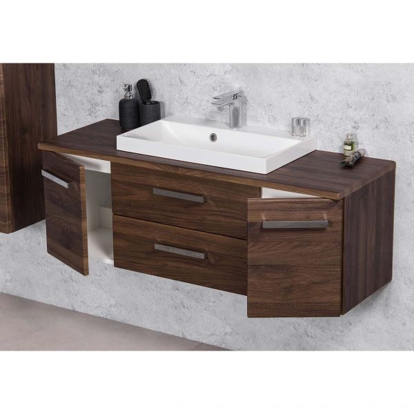 Badmöbel SUSAN 120 cm, Nussbaum, Waschtischunterschrank montiert, inkl. Waschbecken