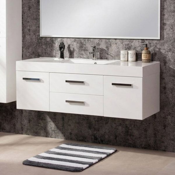Badmöbel ARUVA Breite 140 cm, weiß glänzend, Waschtischunterschrank montiert