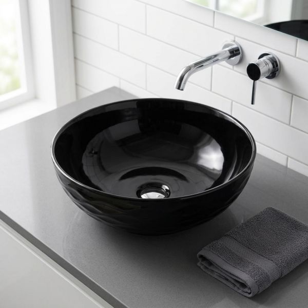 Aufsatz-Waschbecken WAVE 42, Keramik, schwarz