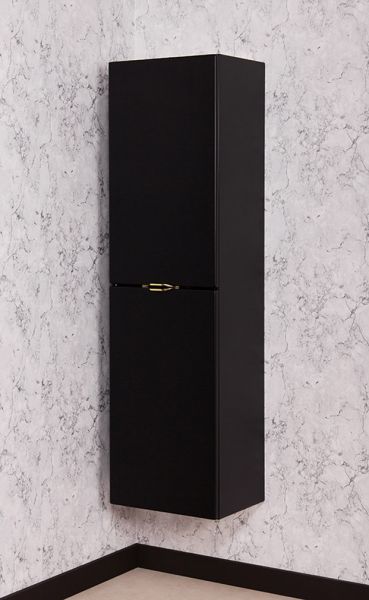 Badschrank VICTOR/ VICTA, Hochschrank mit Wäschekorb, schwarz matt