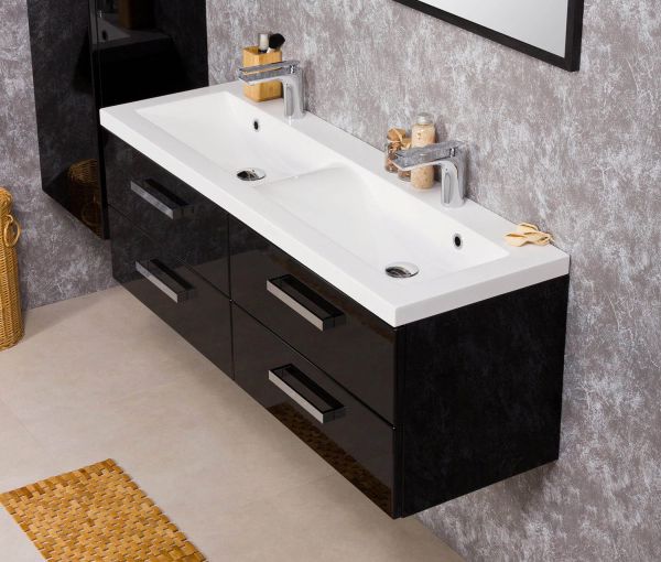 Badmöbel Genua 120 cm, schwarz, Doppelwaschtisch mit Unterschrank (montiert), GE2248