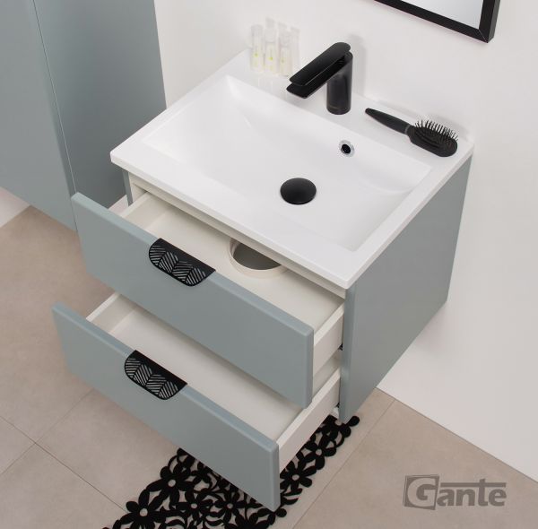 Badmöbel MAGNOLIA 50 cm, Gletscherblau satiniert, Waschtischunterbau montiert inkl. Waschbecken-Cop