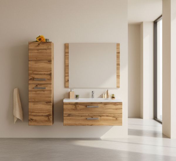 Badschrank mit 2 Türen, GENUA, SUSAN, ZENO, Eiche Natur, vormontiert