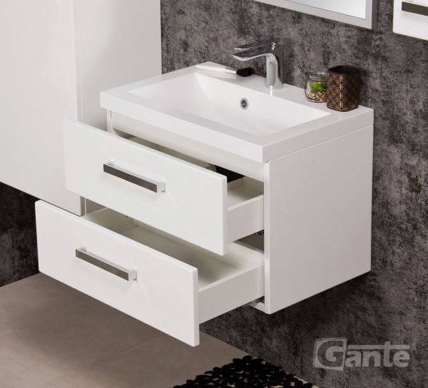 Badmöbel-Set GENUA 60 cm weiß glänzend, Waschtisch mit Unterschrank, montiert