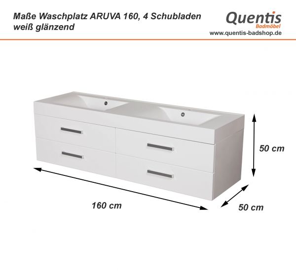 Badmöbel ARUVA Breite 160 cm, weiß, Doppelwaschtisch mit Unterschrank (montiert)