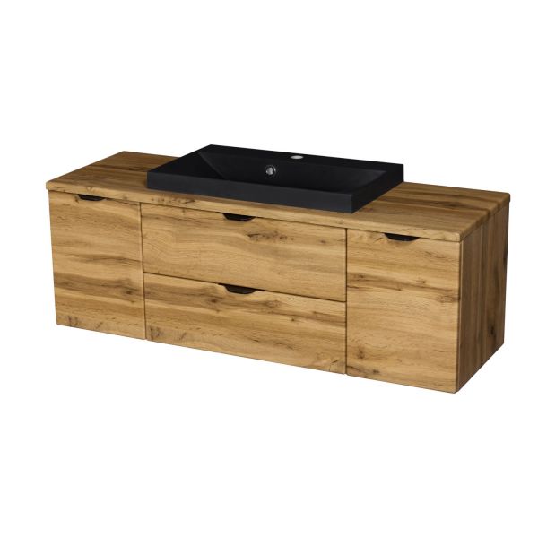 Badmöbel VICTA 120, Eiche Natur, Waschbecken schwarz matt (Art.Nr. VIC12062-S)