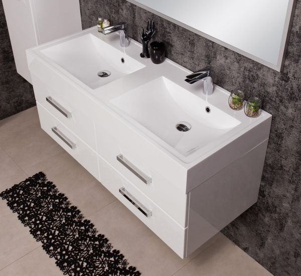 Doppelwaschtisch ARUVA 120, weiß glänzend (AR1210-D-4S)