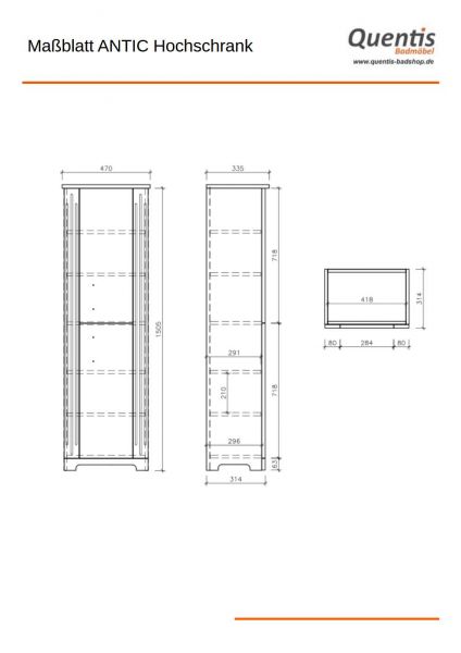 Badmöbelset ANTIC 80 cm, weiß, stehend, inkl. Hochschrank, montiert