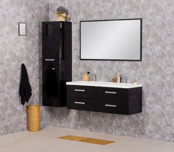 Badmöbel Genua 120 cm, schwarz, Doppelwaschtisch mit Unterschrank (montiert), GE2248