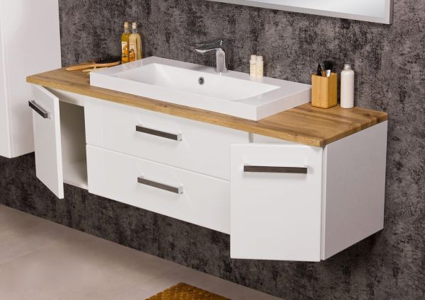 Badmöbel Susan, Breite 140 cm, weiß/ Eiche Natur (SN1447-NE)