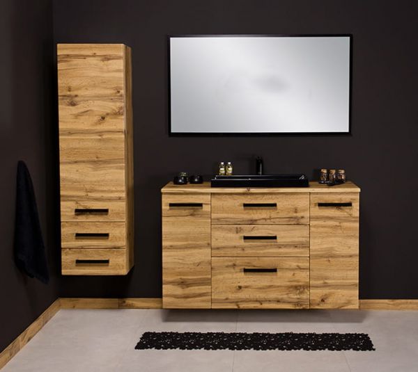 Badmöbel Susan-Loft 120 XL, Eiche Natur, Waschbecken schwarz, SN-L-1362-3S