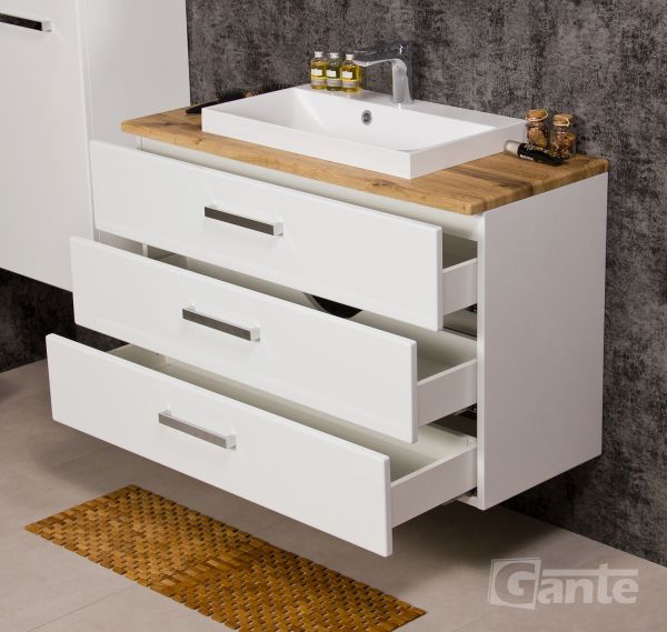 Quentis Badmöbel Susan, Breite 100 cm, weiß-eiche, Waschbeckenunterschrank 3S (SN1047NE3S)