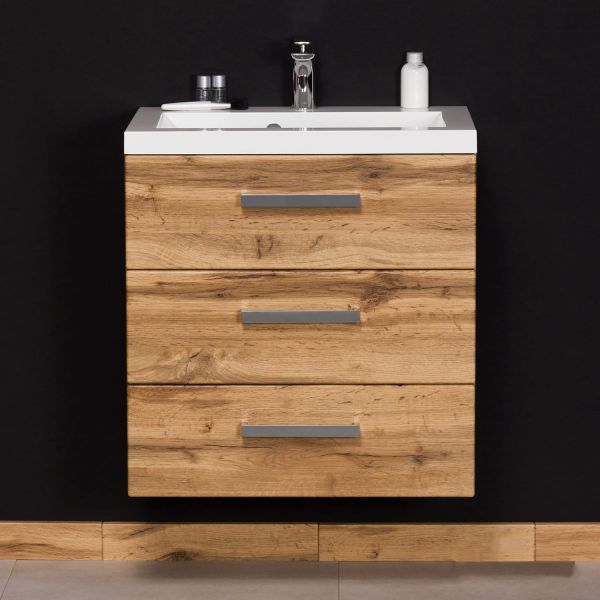 Badmöbel Genua 60, 3 Schubladen, Eiche Natur (GE6362)
