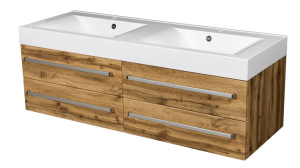 Quentis Doppelwaschplatz Zeno, Breite 140 cm, Eiche | Quentis Badmöbelshop