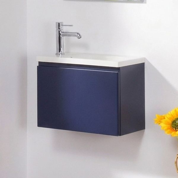 Badmöbel FAROS 50 cm, blau matt, Gäste-WC Möbelset, Unterschrank montiert