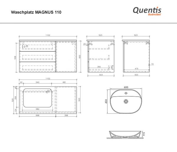 Badmöbel MAGNUS, Breite 110 cm, Eiche/ Weiß, montiert