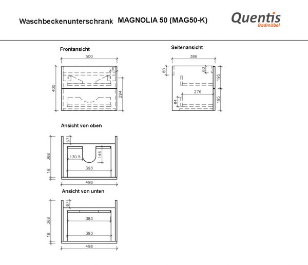 Badmöbel MAGNOLIA 50 cm, Gletscherblau satiniert, Waschtischunterbau montiert inkl. Waschbeckenen