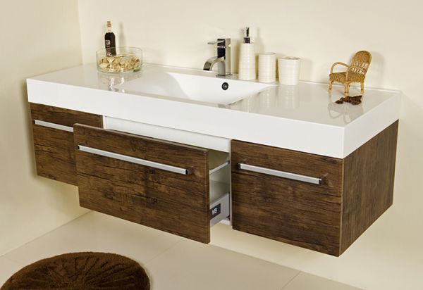 Badmöbel ZENO Breite 140 cm, Holzdekor antik, Waschtischunterschrank montiert