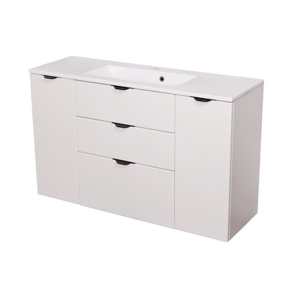 Badmöbel VICTOR 120 cm, Waschtischunterbau mit 3 Schubladen, seidenmatt weiß