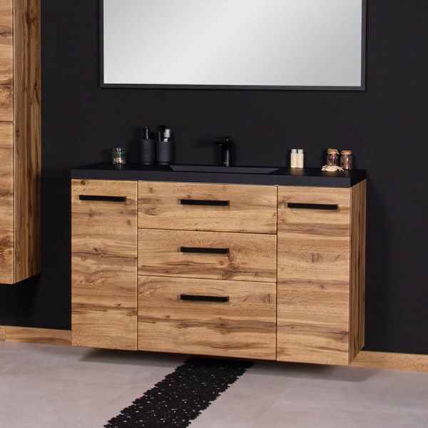 Badmöbel FOKUS-LOF T120-XL, 3 Schubladen, Eiche Natur, Waschbeckenunterschrank montiert