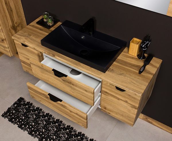 Waschplatz VICTA 120, Eiche Natur, Waschbecken schwarz matt (Art.Nr. VIC12062-S)