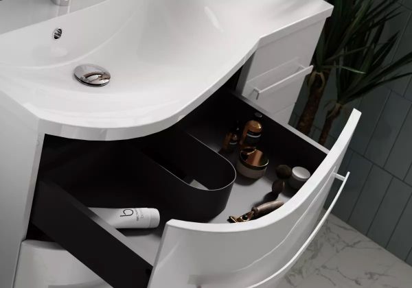 Badmöbel OPAL, Breite 90 cm, weiß glänzend, Waschtischunterbau montiert