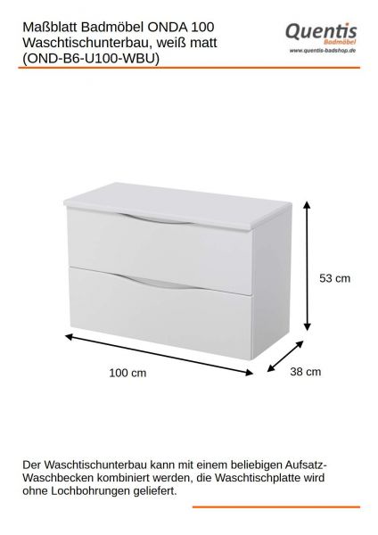 Waschtischunterschrank Onda Breite 100 Tiefe 38 cm weiß matt OND-B6-U100-WBU