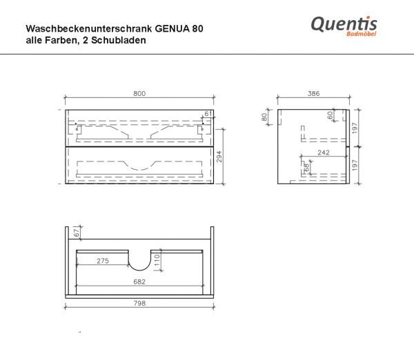 Badmöbelset GENUA 80 cm, grafitgrau, Waschtisch mit Unterschrank montiert