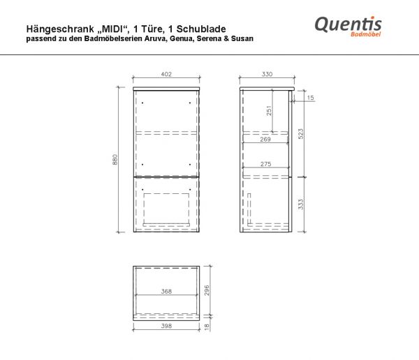 Midischrank LOFT, 1 Tür, 1 Schublade, Eiche Natur, vormontiert