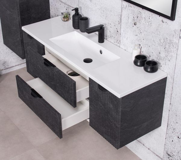 Badmöbel VIC Lamello 120 cm, graphit grau, Waschbecken und Waschtischunterbau (montiert)