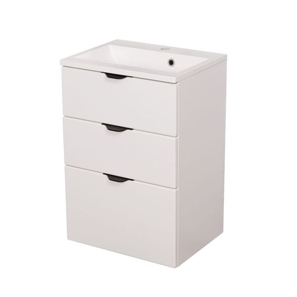 Badmöbel VICTOR 50, Waschtischunterbau mit 3 Schubladen, seidenmatt weiß
