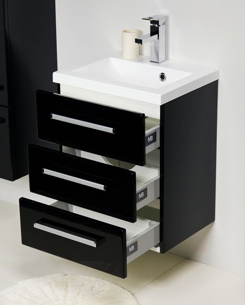 Quentis Waschplatz Genua 50 cm, 3 Schubladen, schwarz