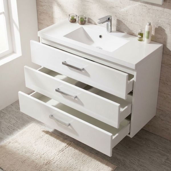 Badmöbel GENUA XL 100 cm, Waschtisch mit Unterschranks, weiß glänzend, vormontiert