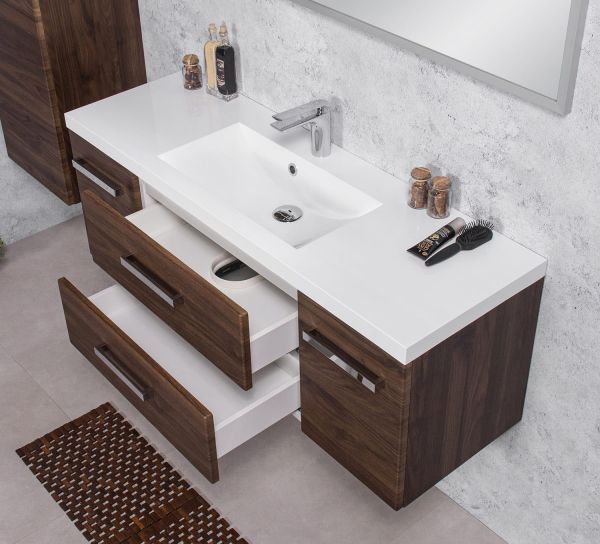 Badmöbel GENUA 120 cm, Holzdekor Nussbaum, Softclose-Schubladen