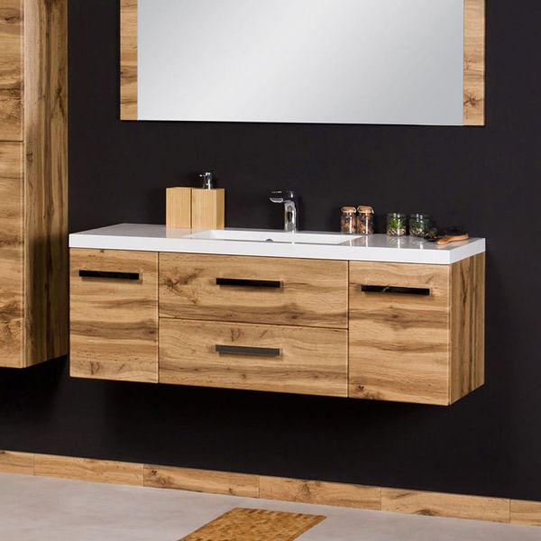 Badmöbel Genua Breite 120 cm, Front und Korpus Eiche Natur, GE3262-C