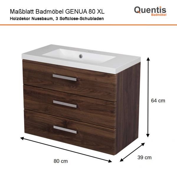 Badmöbel GENUA 80-XL, Holzdekor Nussbaum