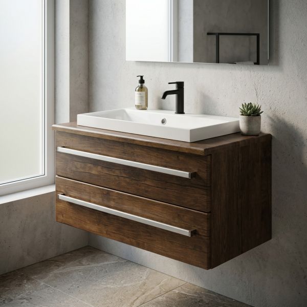 Badmöbel SUSAN Breite 80 cm, Holzdekor Antik, Waschtischunterbau aufgebaut