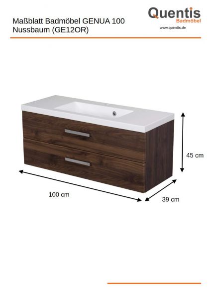 Badmöbel Genua 100 cm, Holzdekor Nussbaum (GE12OR)