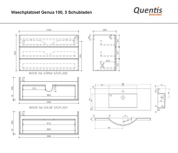 Quentis Maßblatt Genua 100, 3 Schubladen