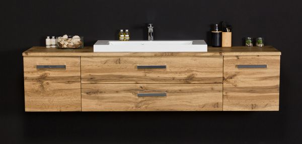 Badmöbel SUSAN, Breite 180 cm, Eiche Natur, Waschtischunterbau montiert