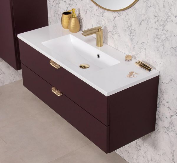 MAGNOLIA 100 cm, burgunderrot satiniert, Waschtischunterbau montiert inkl. Waschbecken (MAG100-BR-G)