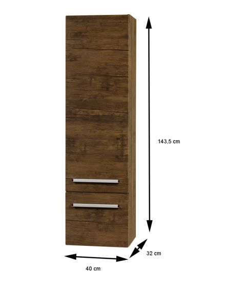Badhochschrank, 1 Tür, 1 Schub, Holzdekor antik (HSG501S)
