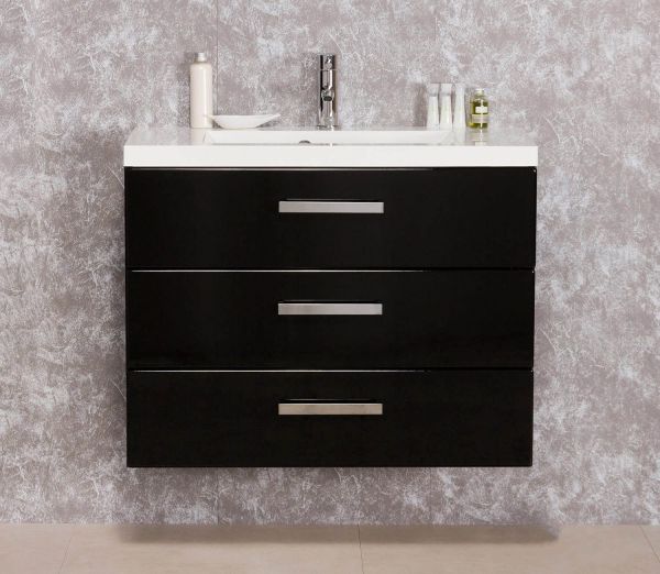 Badmöbel Genua, Breite 80 cm, 3 Schubladen, schwarz (GE8348)