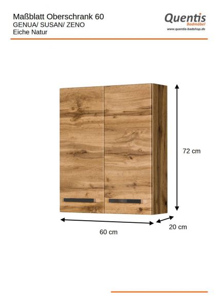 Badschrank Breite 60 cm, Eiche Natur, Badserien GENUA/ SUSAN/ ZENO, montiert