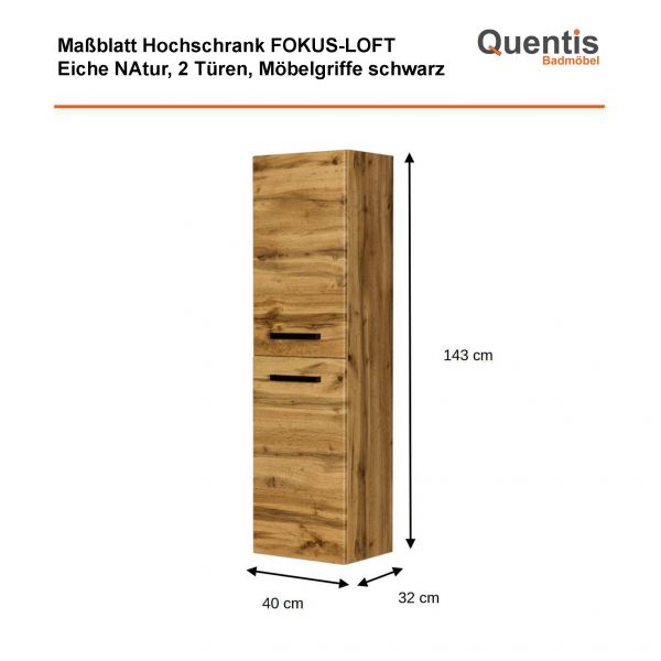 Hochschrank FOKUS-LOFT, Eiche Natur, 2 Türen, vormontiert