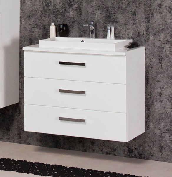 Badmöbel Susan, Breite 80 cm, weiß, 3 Schubladen, Waschtischunterbau montiert