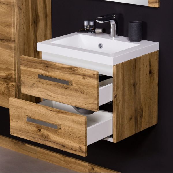 Badmöbel GENUA, Breite 50 cm, Eiche Natur, 2 Softclose-Schubladen, vormontiert