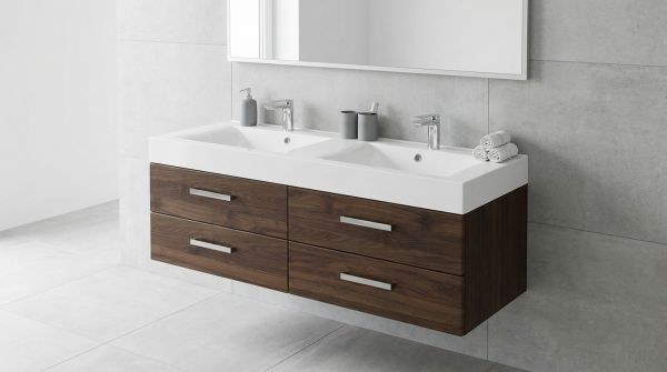Badmöbel ZENO, Breite 140 cm, Doppelwaschtisch mit Unterschrank, Nussbaum